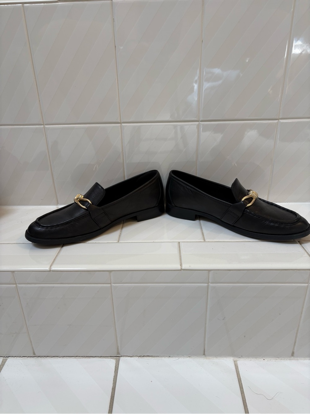 Born Caley Black Leather Loafer with Gold Knot Bit Accent - Picture 4 of 10
